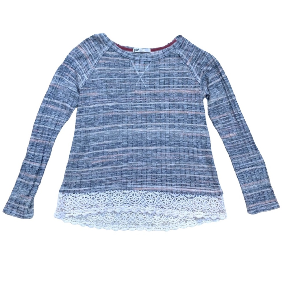 Jolt Blue & White Striped Long Sleeve Crochet Lace Layering Top Women’s Medium